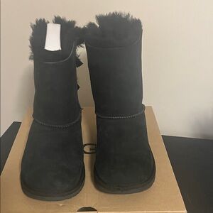 UGG Black Suede Mid-Calf Shearling Boots